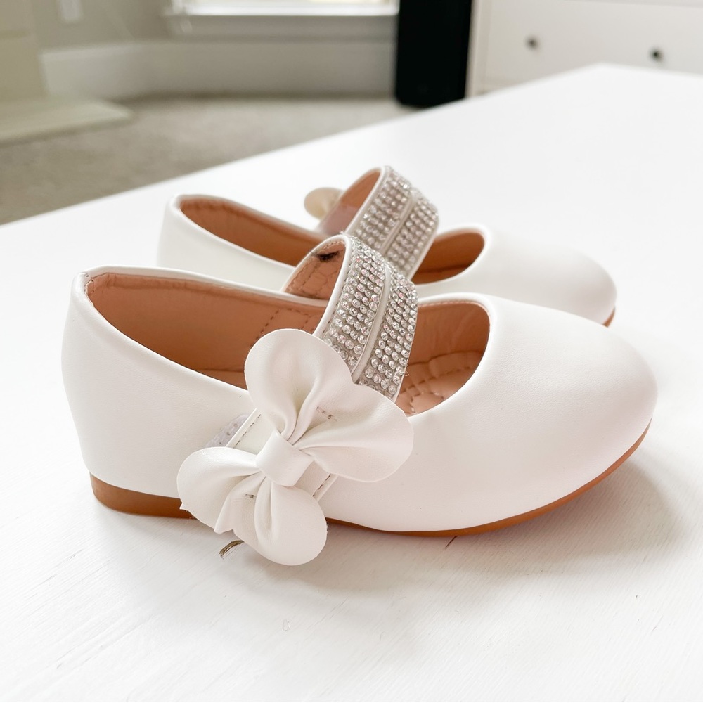 Little Star White Flats with Bow for Girls Cozy-30T